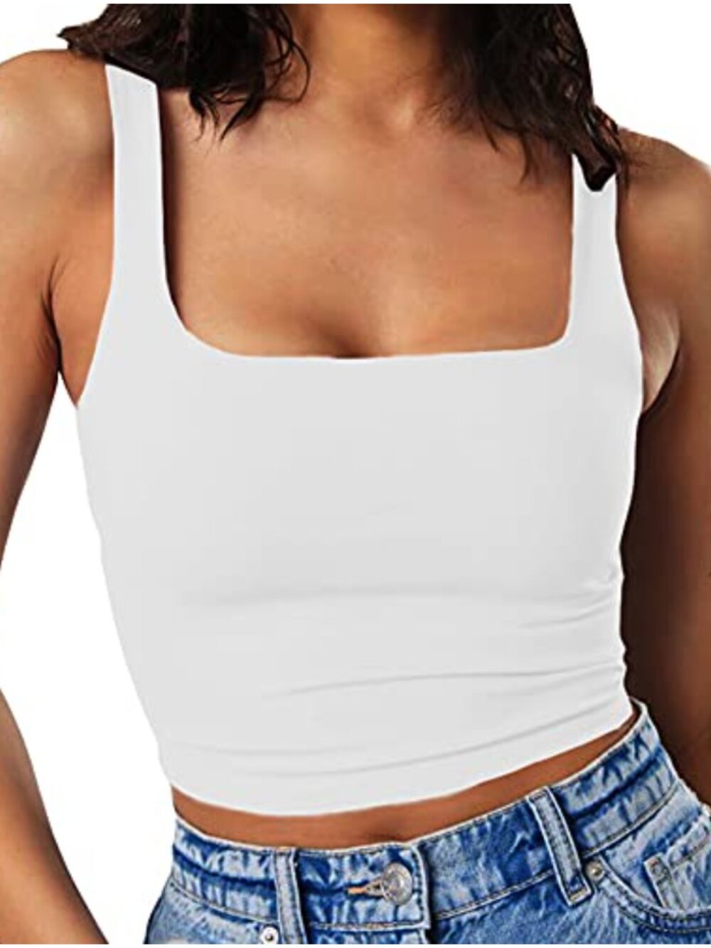 Sleeveless Strappy Tank Top Square Neck Double Layer Cropped Yoga Workout